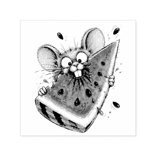Fröhliche Maus isst Wassermelone Permastempel (Design)