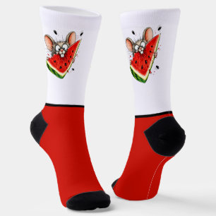 Fröhliche Maus isst Wassermelone Socken