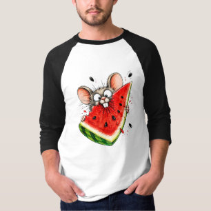 Fröhliche Maus isst Wassermelone T-Shirt