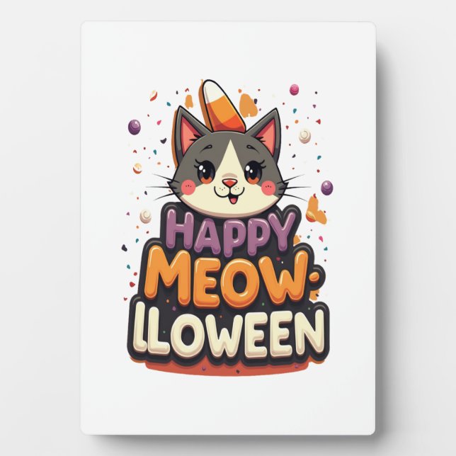 Fröhliche Meow-lloween Katze Fotoplatte (Vorderseite)