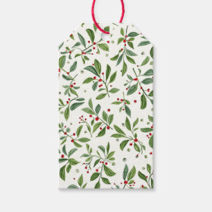 Fröhliche Mistelrote Beeren Weiße Wasserfarbe Geschenkanhänger