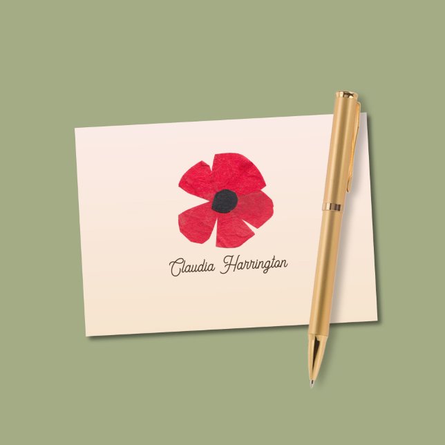 Fröhliche Modern Red Poppy Hand-Illustriert Dankeskarte (The big bold red poppy on this thank you card is my own original art, made with scissors & paper.
)