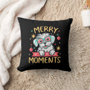 Fröhliche Momente mit maltesischem Hund Weihnachts Kissen