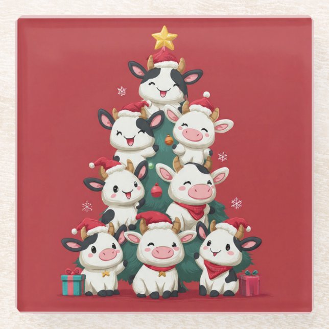 Fröhliche Moo Weihnachten Glasuntersetzer (Vorderseite)