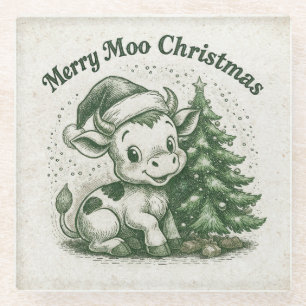 Fröhliche Moo Weihnachten Glasuntersetzer