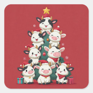 Fröhliche Moo-Weihnachten Quadratischer Aufkleber