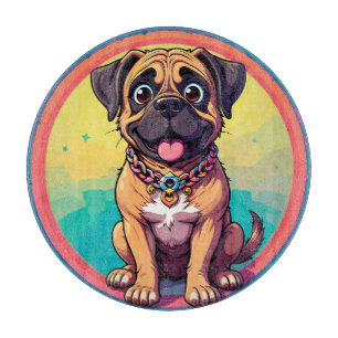 Fröhliche Mops-Bunte Cartoon-Illustration Schneidebrett