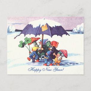 Fröhliche Neujahrs-Gnome Feiertagspostkarte