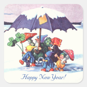 Fröhliche Neujahrs-Gnome Quadratischer Aufkleber