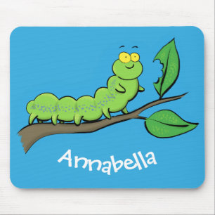 Fröhliche niedliche grüne Raupen-Cartoons-Illustra Mousepad