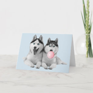 Fröhliche niedliche Sibirische Huskys Bubble Gum Karte
