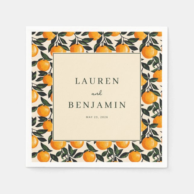 Fröhliche Orange Zitrusfrucht Serviette (Vorderseite)