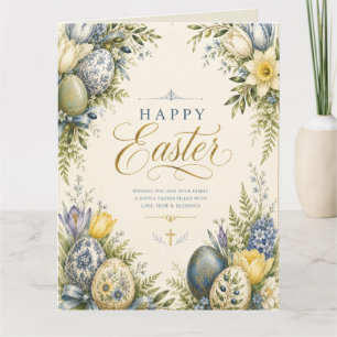 Fröhliche Ostergrüße, Elegante Blumen und Pastell Dankeskarte