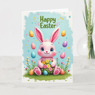 Fröhliche Osterhasen-Blumenkarte Karte