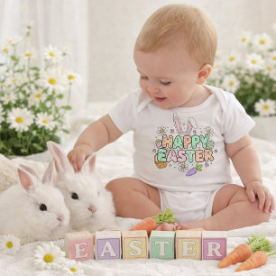 Fröhliche Osterillustration mit Hasenohren Baby Strampler