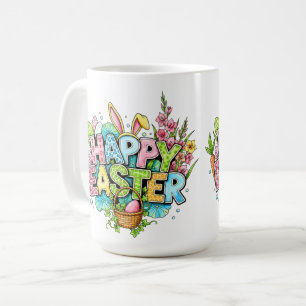 Fröhliche Osterkunst mit Hasenohren und Blumen Kaffeetasse