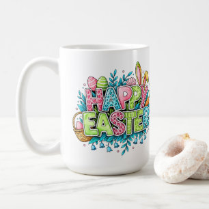 Fröhliche Osterkunst mit Hasenohren und Blumen Kaffeetasse