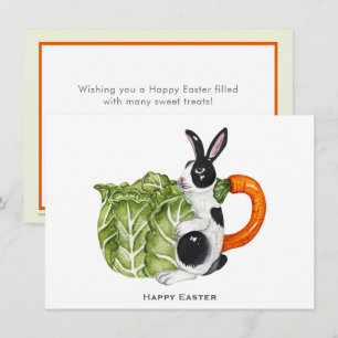 Fröhliche Ostern Hase Karotte Teekanne Feiertagspo Feiertagskarte