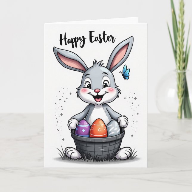 Fröhliche Ostern-Hasen-Ei-Karte Karte (Vorderseite)