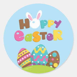 Fröhliche Ostern Hasen Eier Runder Aufkleber