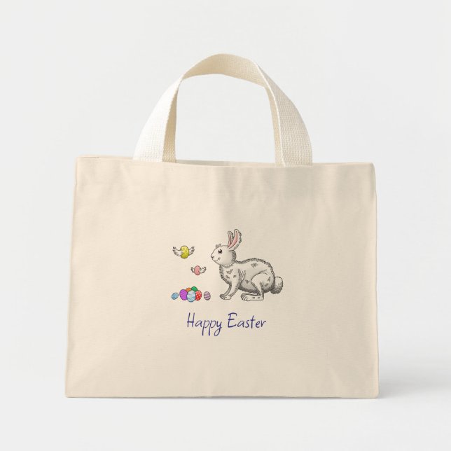 Fröhliche Ostern Hasen Mini Stoffbeutel (Vorne)