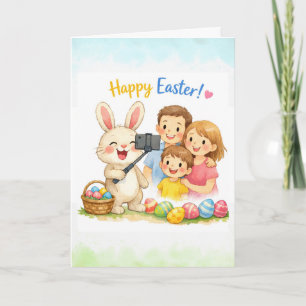 Fröhliche Ostern-Hasen-Selfie-Familienkarte Karte
