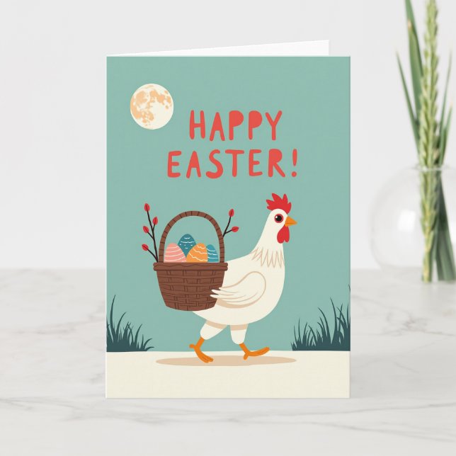 Fröhliche Ostern-Hühnerkorbkarte Karte (Vorderseite)