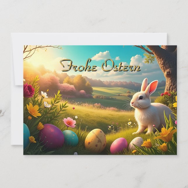 Fröhliche Ostern in einer Frühlingslandschaft (Vorderseite)