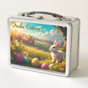 Fröhliche Ostern in einer Frühlingslandschaft Metall Brotdose