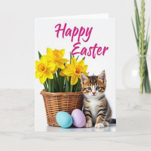 Fröhliche Ostern-Kätzchen-Blumen-Karte Karte