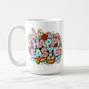 Fröhliche Ostern-Kunst mit Hasenohren und Blumen Kaffeetasse