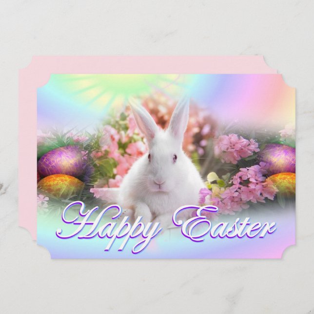 Fröhliche Ostern mit Häschen Einladung (Vorne/Hinten)