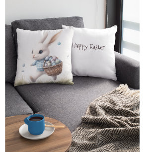 Fröhliche Ostern, Osterhasen mit Eiern Kissen