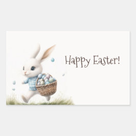 Fröhliche Ostern, Osterhasen mit Eiern Rechteckiger Aufkleber