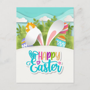 Fröhliche Ostern Party-Hasenohren und Ei Postkarte
