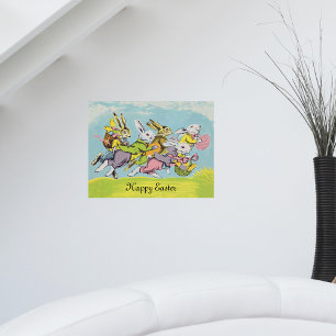 Fröhliche Ostern Pastell laufende Hasen Poster
