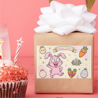 Fröhliche Ostern Rosa Hase Stickers | Kawaii Karot