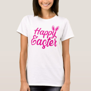 Fröhliche Ostern, sonnige Ohren auf rosafarbenem T T-Shirt