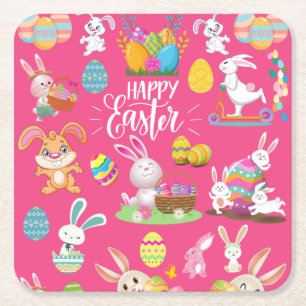 Fröhliche Ostern, sonnige Wünsche und farbenfrohe  Rechteckiger Pappuntersetzer