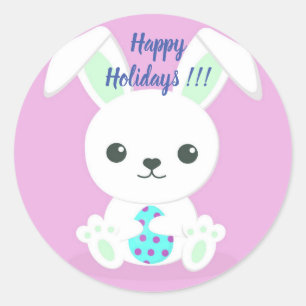 Fröhliche Ostern-Trendy-Hasen-Blumen Runder Aufkleber
