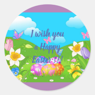 Fröhliche Ostern-Trendy-Hasen-Blumen Runder Aufkleber