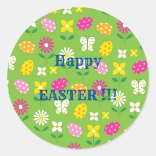 Fröhliche Ostern-Trendy-Hasen-Blumen Runder Aufkleber
