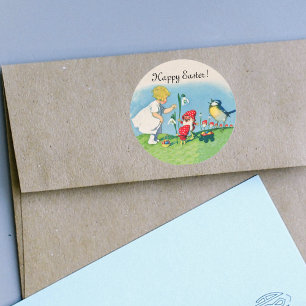 Fröhliche Ostern Vintage-Elfen-Eier Runder Aufkleber