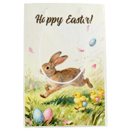 Fröhliche Ostern Vintage-Hase Frühjahrsillustratio Mittlere Geschenktüte