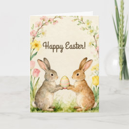 Fröhliche Ostern Vintage-Hasen mit Ei Karte