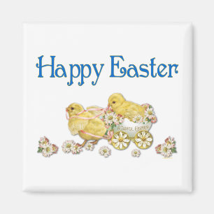 Fröhliche Ostern Vintage-Küken und Gänseblümchen K Magnet