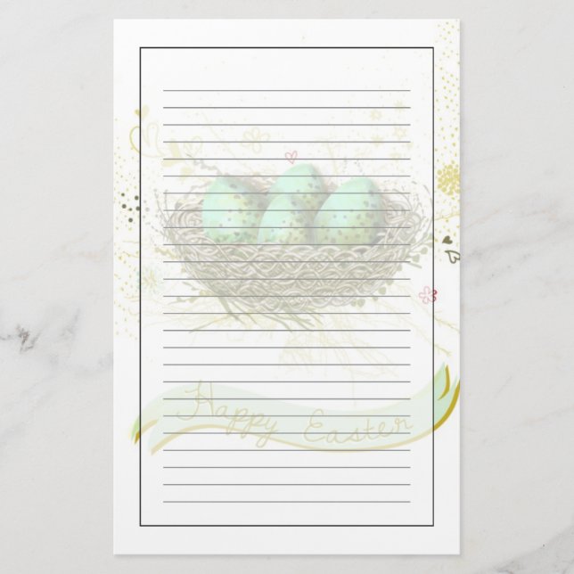 Fröhliche Ostern! - Vogelnest mit bunten Eiern Briefpapier (Vorderseite)