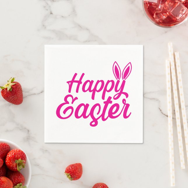 Fröhliche Ostersonnige Ohren auf rosafarbenem Text Serviette (Beispiel)