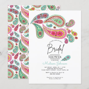 Fröhliche Paisley Pink & Türkis Folklorekunst Einladung