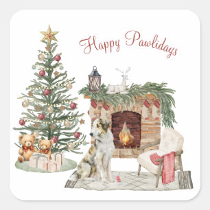 Fröhliche Pawlidays Hunde-Design - Borzoi Quadratischer Aufkleber